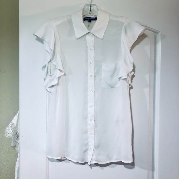 Sheer White David Lerner Ruffle Sleeve Button-Down - NWOT! - Picture 1 of 6